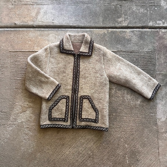 Vintage boho chic wool cardigan zip up jacket